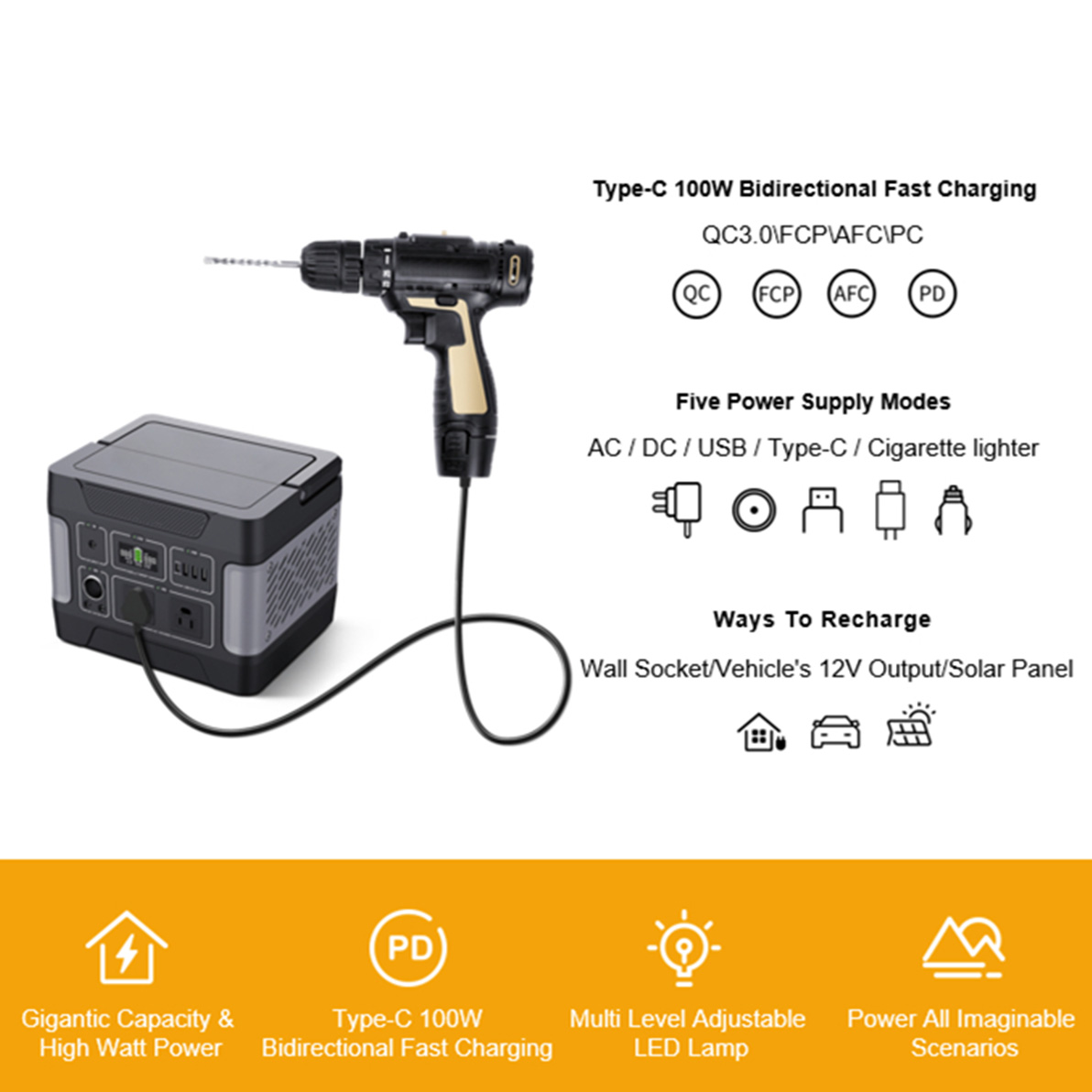 Generador solar d'emergència d'emmagatzematge d'energia de 400 W per a la càrrega
