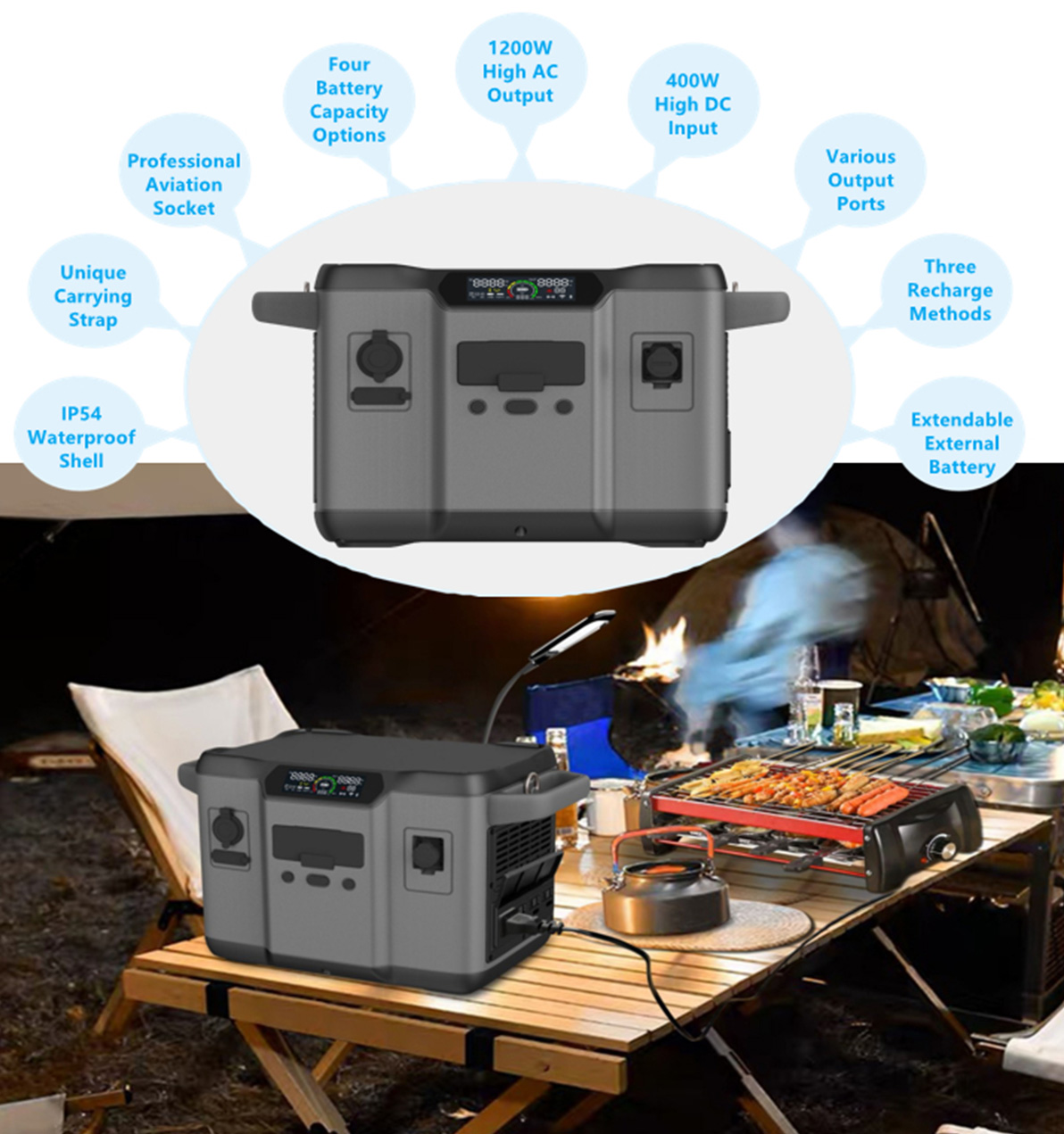 Generador solar d'alt rendiment de 1200 W per a càrrega de seguretat